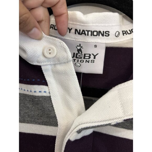 Rugby Nations Scotland striped polo long sleeve purple gray men small - Picture 5 of 14
